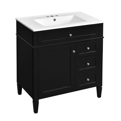 Bathroom Vanity with Ceramic Top Sink and Storage Drawers - Multiple Colors