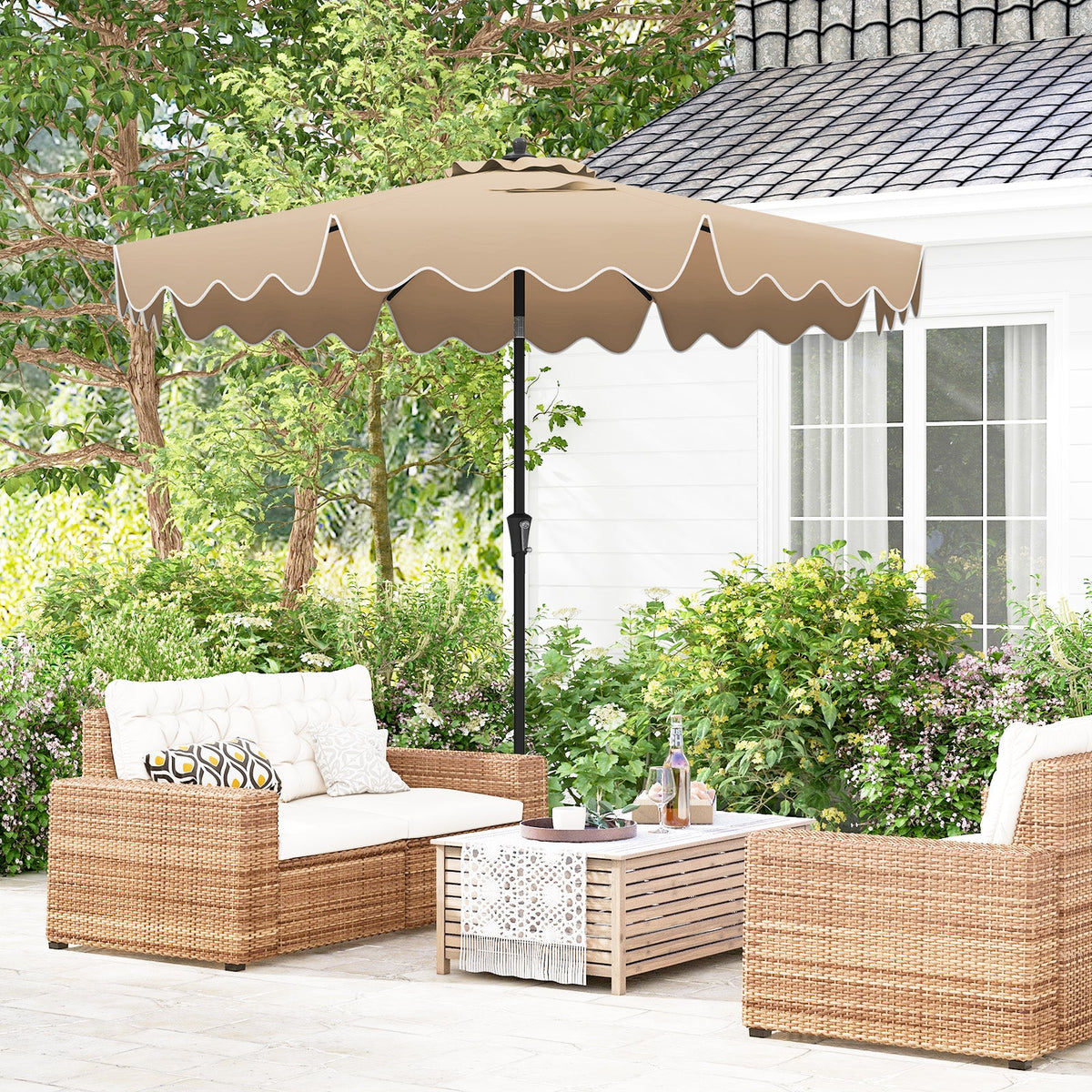 9 Feet Patio Umbrella with Crank Handle and Push Button Tilt