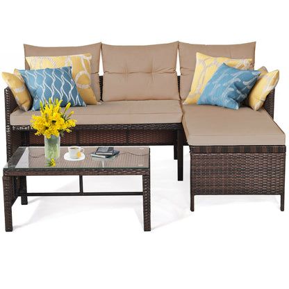 3 Pieces Patio Wicker Rattan Sofa Set