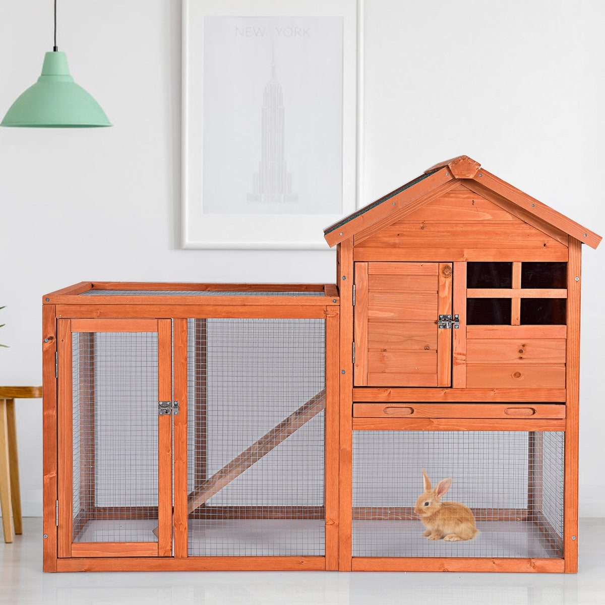Outdoor Wooden Rabbit hutch-Natural