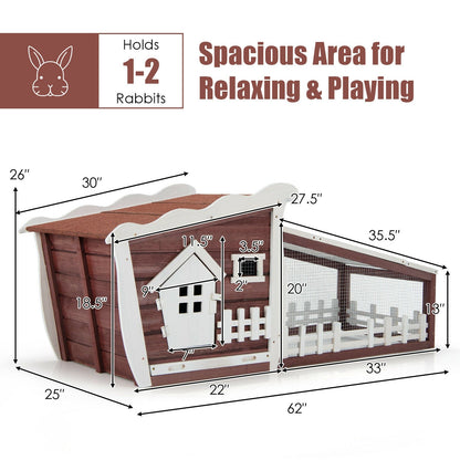 62 Inch Wooden Rabbit Hutch with Pull Out Tray