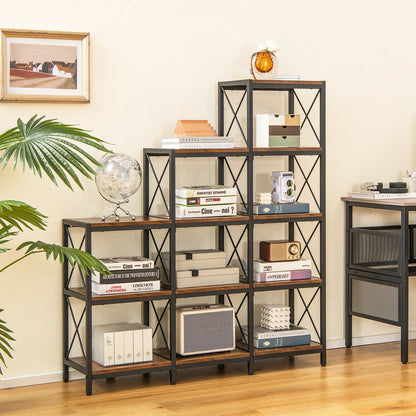9 Cubes Bookcase with Carbon Steel Frame for Home Office-Rustic Brown