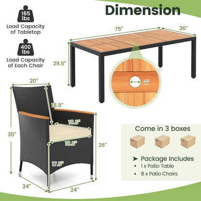 9 Pieces Outdoor Dining Set with Acacia Wood Tabletop