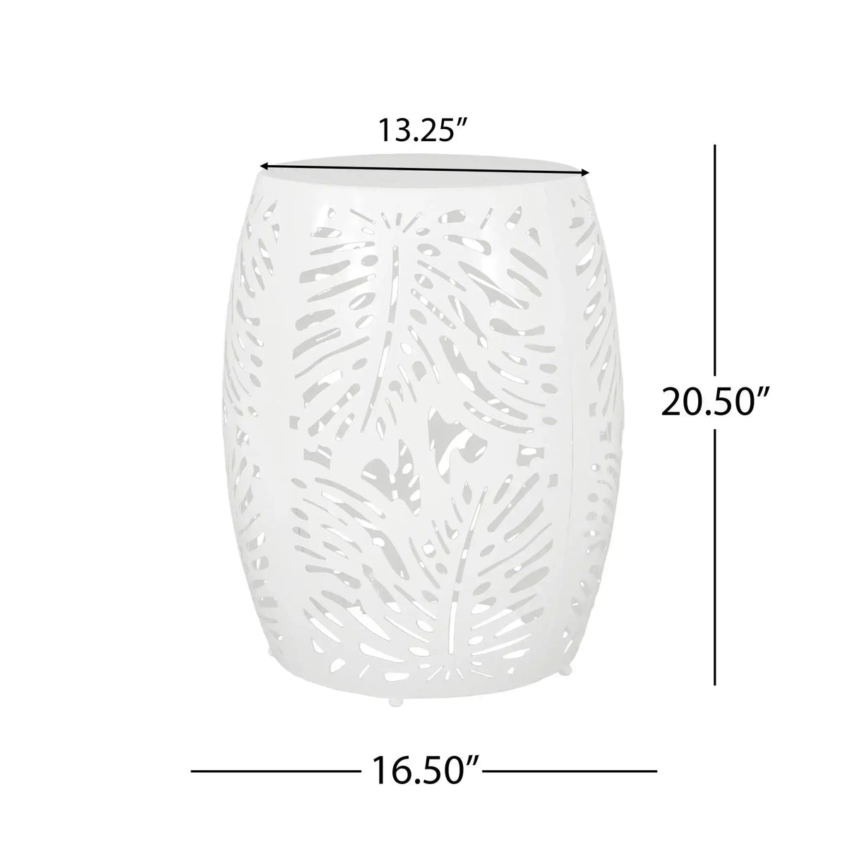 Modern Design Metal End Table with Palm Leaf Cut-Out - White, Black, Blue