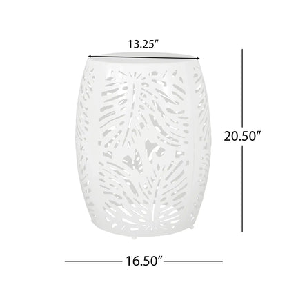 Modern Design Metal End Table with Palm Leaf Cut-Out - White, Black, Blue