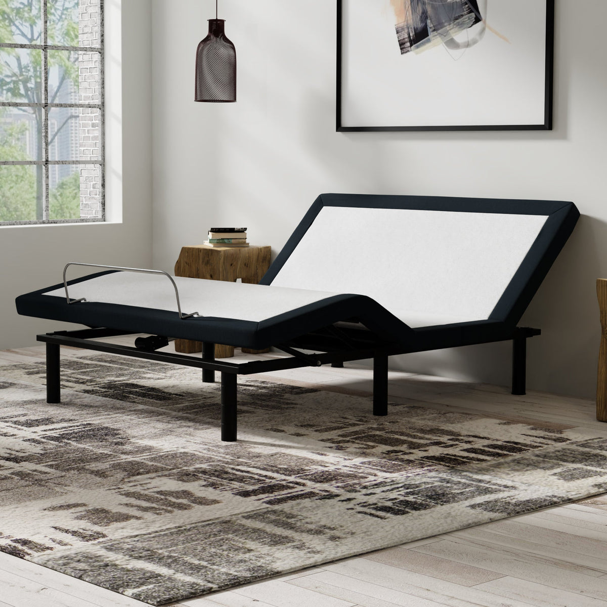 Full Adjustable Bed Base with Massage and USB Ports – White/Charcoal