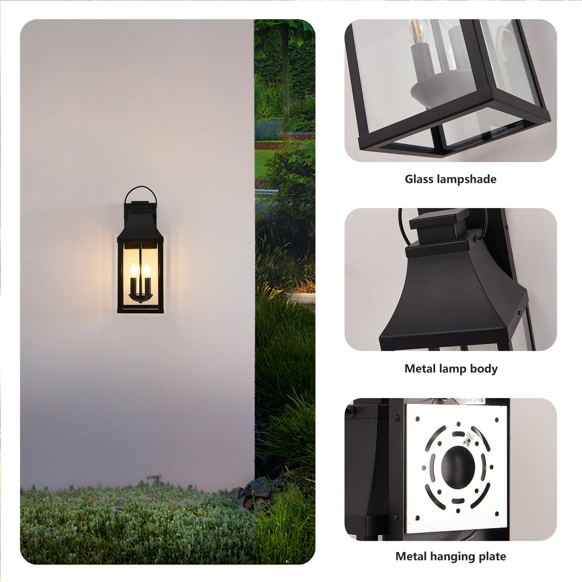 20" Outdoor Wall Light 2-Pack with Tempered Glass - Black