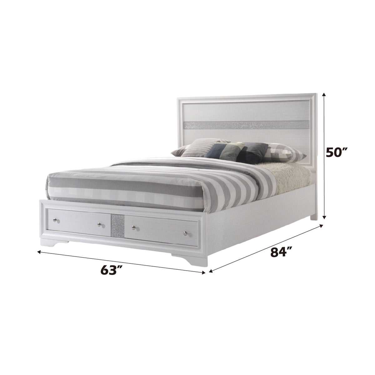 Naima Elegance Queen Panel Bed with Optional 2-Drawer Storage - White