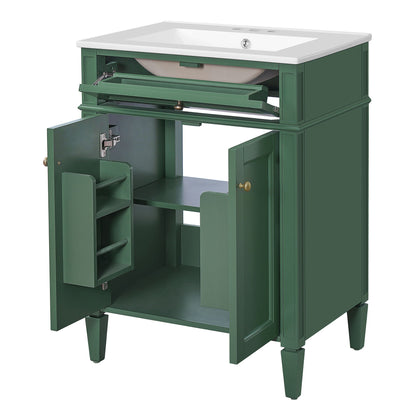 Bathroom Vanity with Solid Wood Frame and Tip Out Drawer - Black, White, Dark Green