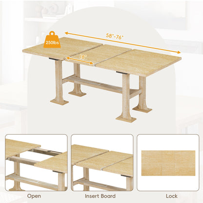 Natural Solid Wood Extendable Dining Set with Bench Seating - 6 Piece