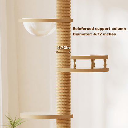 Floor to Ceiling Cat Tree with Wood Condo Cave Bed and Hammock - Adjustable Height