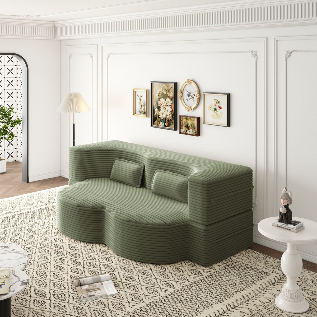 Convertible Foam-Filled Sleeper Sofa Bed with Two Pillows - Fabric