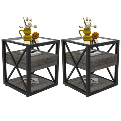Modern End Tables with Drawer - Set of 2 Nightstands