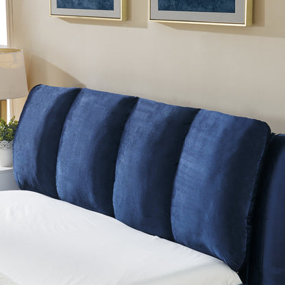 Queen Upholstered Bed Frame with Segmented Compressed Sponge Headboard - Dark Blue or Gray