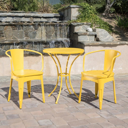 Colmar 3 Piece Metal Outdoor Set with Stackable Armchairs – Light Blue or Yellow