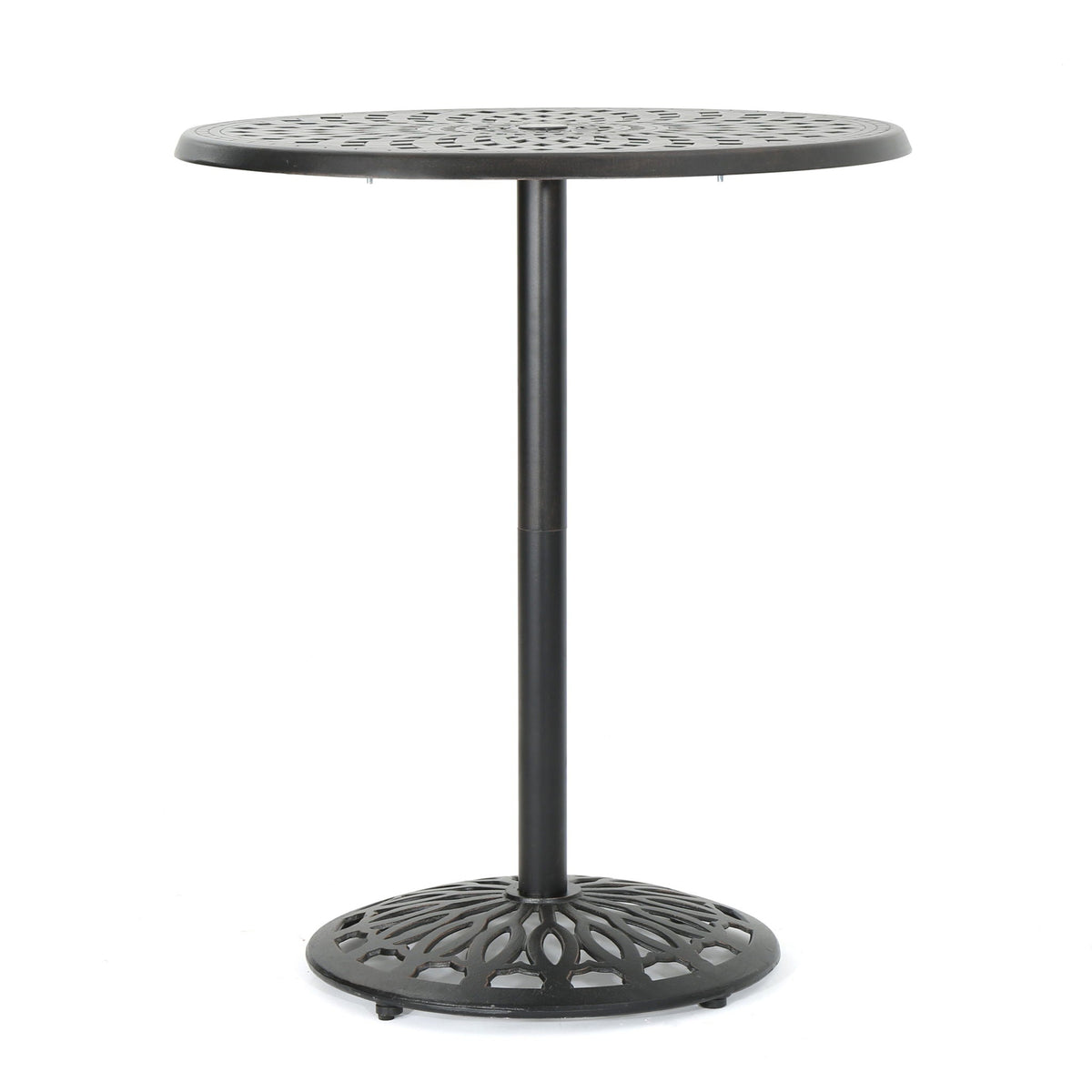 Elegant Cast Aluminum Round Bar Table with Filigree Design - Copper