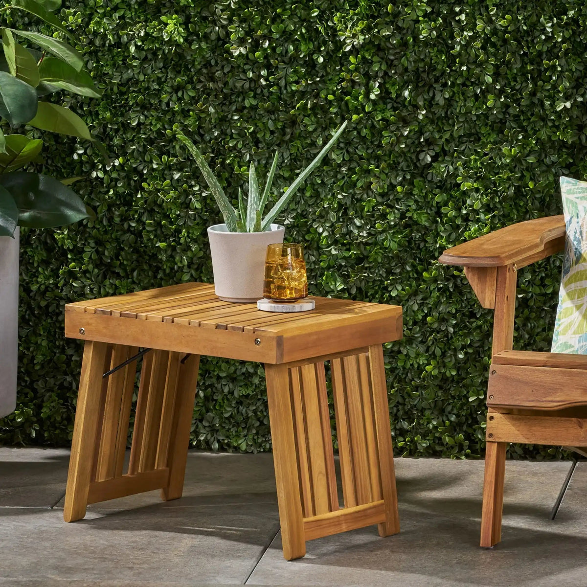 Temptation Outdoor Foldable Side Table with Slat Design - Dark Gray or Light Brown