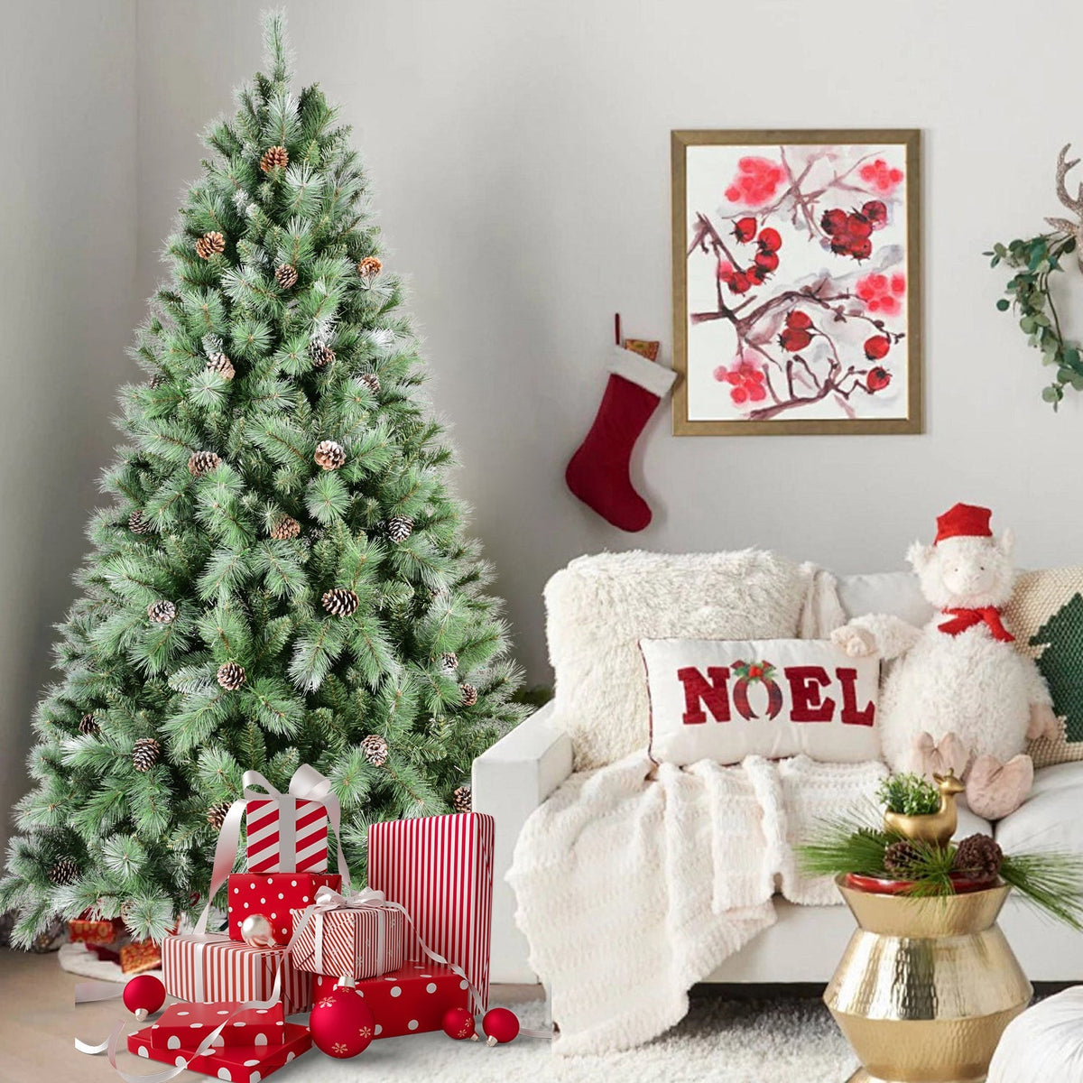 8 Ft Full-Bodied Pre-Decorated Pinecone Christmas Tree with Pine Cones - Green