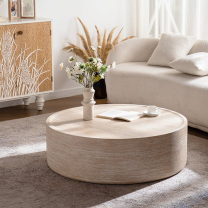 39.37" Round Coffee Table with Mars Pattern - Beige