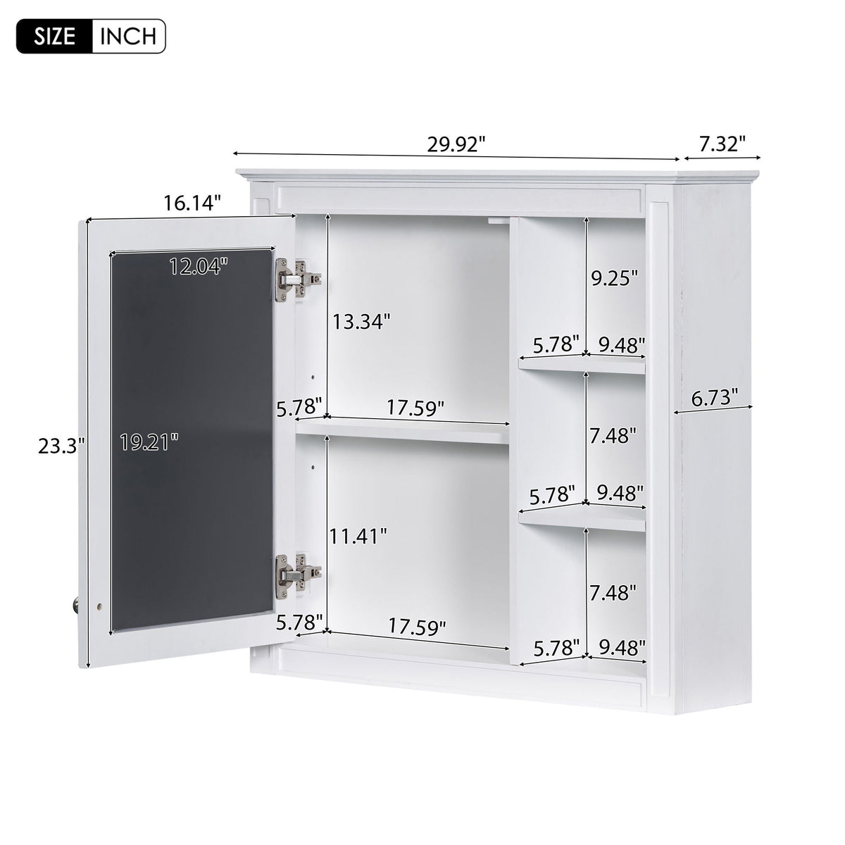 Wall Mounted Medicine Cabinet with Mirror and 3 Open Shelves - Multiple Colors