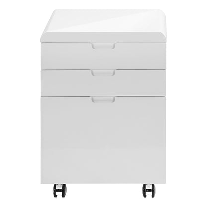 White Wood Rolling File Cabinet with Locking Storage Drawers - White