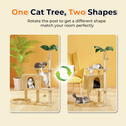52" Cat Tree with Scratching Posts, Plush Perches & Cozy House