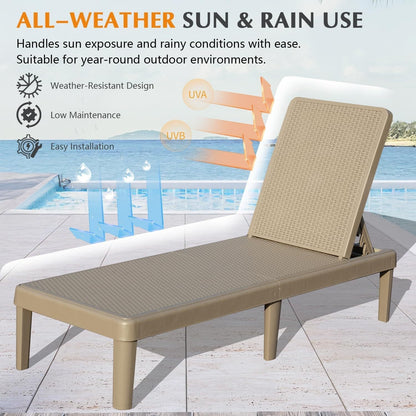 Pool Lounge Chairs Set of 2 with Adjustable Backrest - White Resin