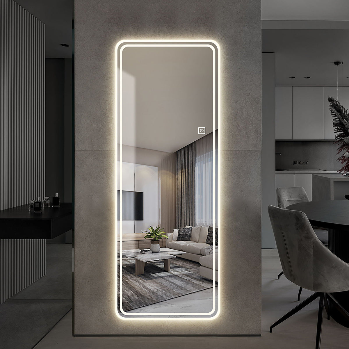 Full Length Floor Mirror LED with Dimming & 3 Color Modes - Silver