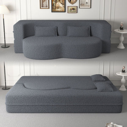 Modern Floor Futon Sofa Bed with Teddy Fabric and Two Pillows - Multiple Colors
