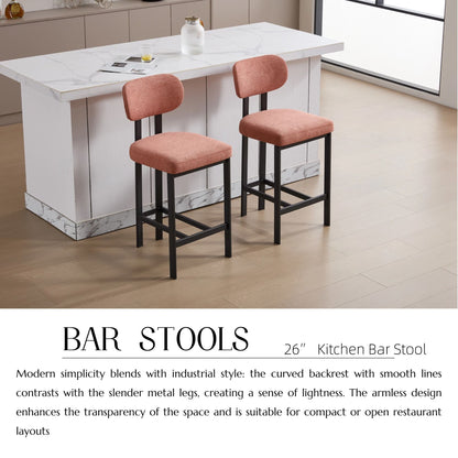 Modern Counter Height Stools Set of 2 with Reinforced Fabric Upholstery - Beige, Orange, Green