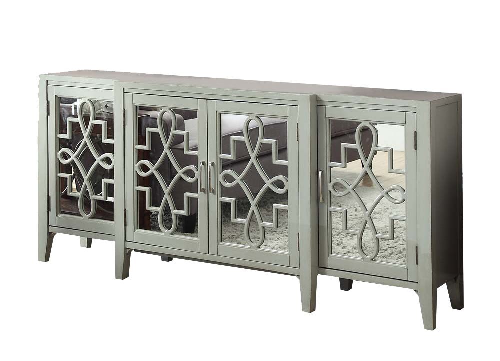 Mirrored Accent Console Cabinet with Solid Wood Legs - Black or Gray