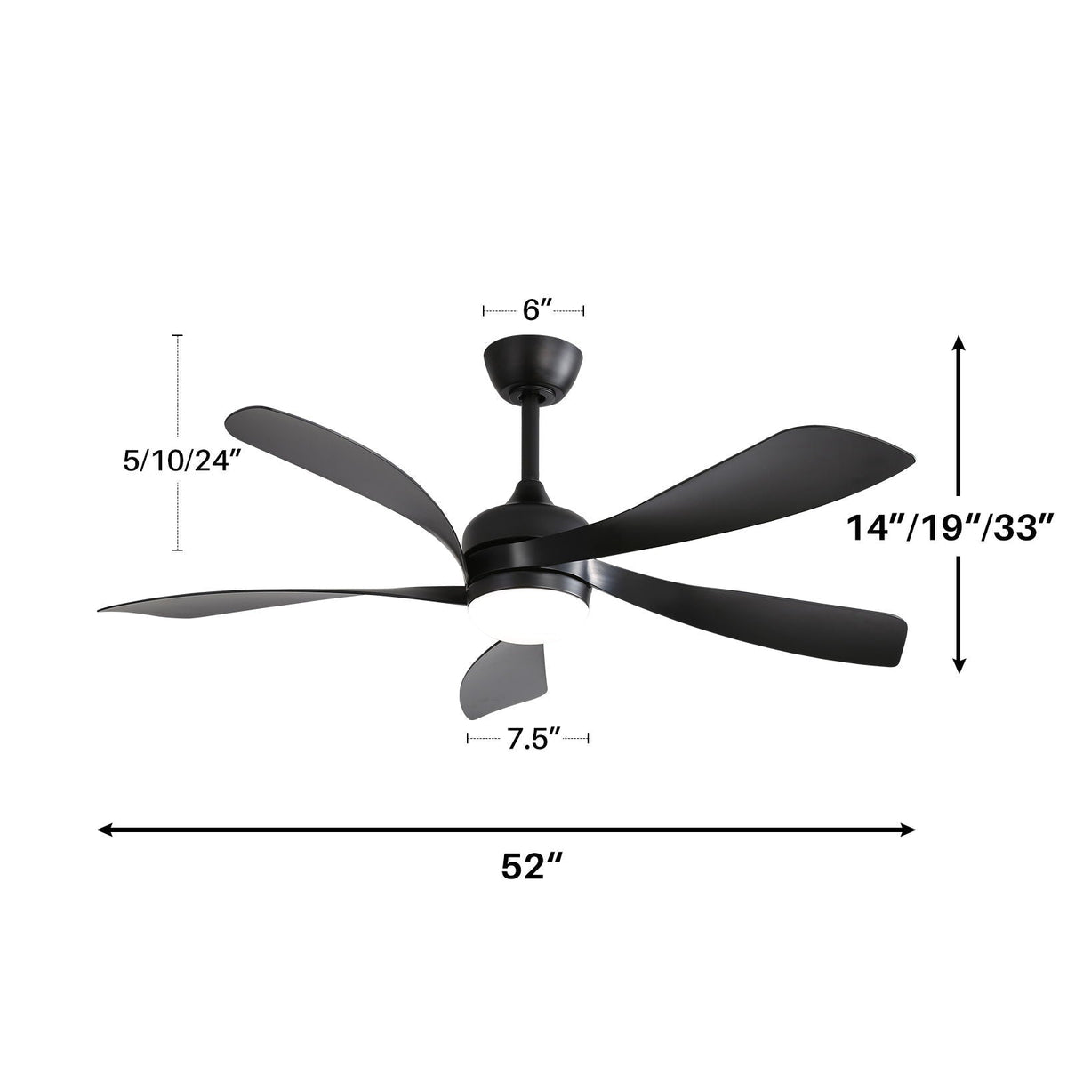 Ceiling Fan With 3-Color Dimmable LED Light - Black