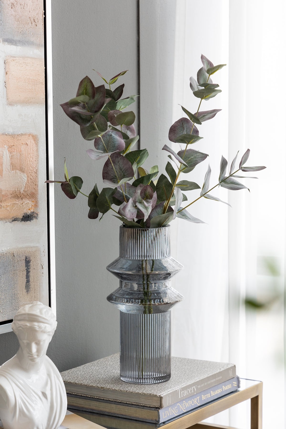 Fluted Accent Vases with Ribbed Design - Clear Blue, Set of 2
