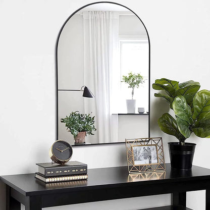 24x36 Inch Arched Bathroom Mirror with Black Metal Frame - Black
