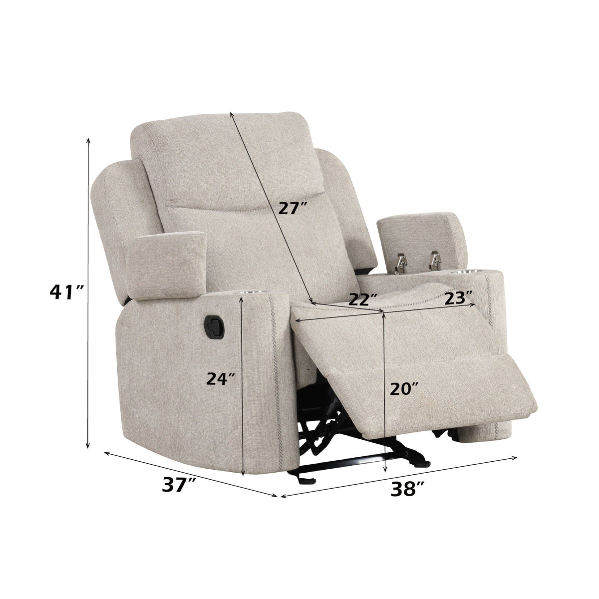 Galya Motion Glider Recliner with Storage Arms - Light Gray