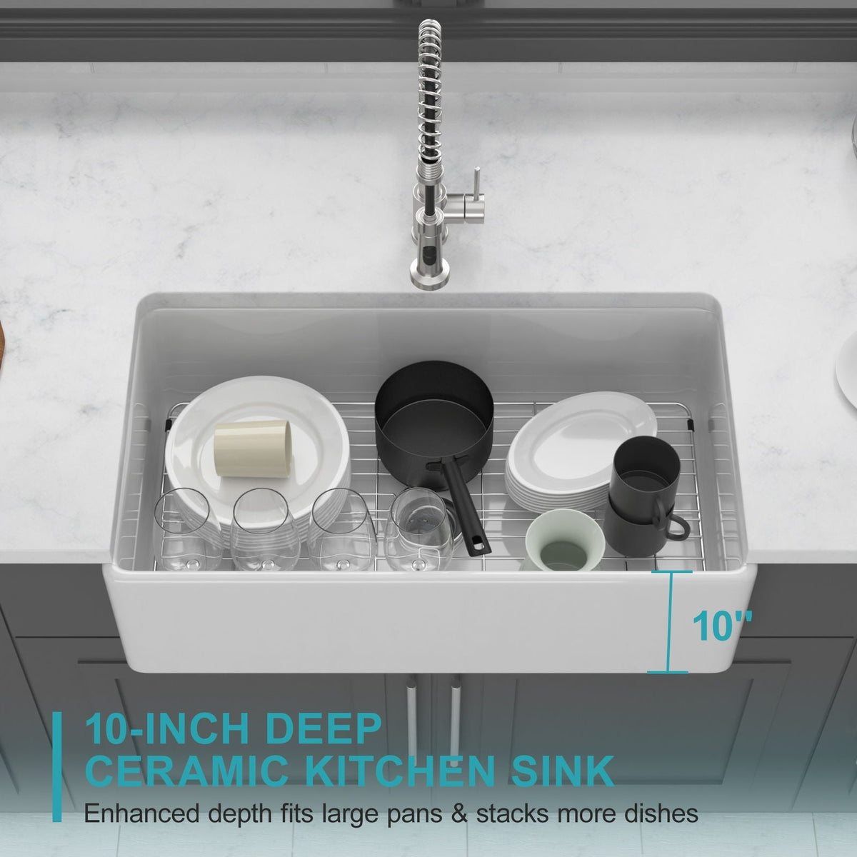 Apron-Front Reversible Single Bowl Kitchen Sink with Smooth & Ribbed Finishes - White