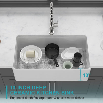 Apron-Front Reversible Single Bowl Kitchen Sink with Smooth & Ribbed Finishes - White
