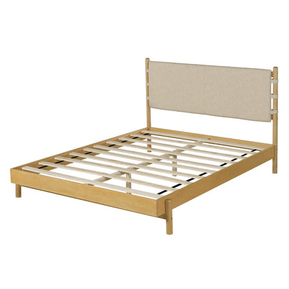 Premium Rubber Wood Platform Bed Frame, Queen Size with Headboard