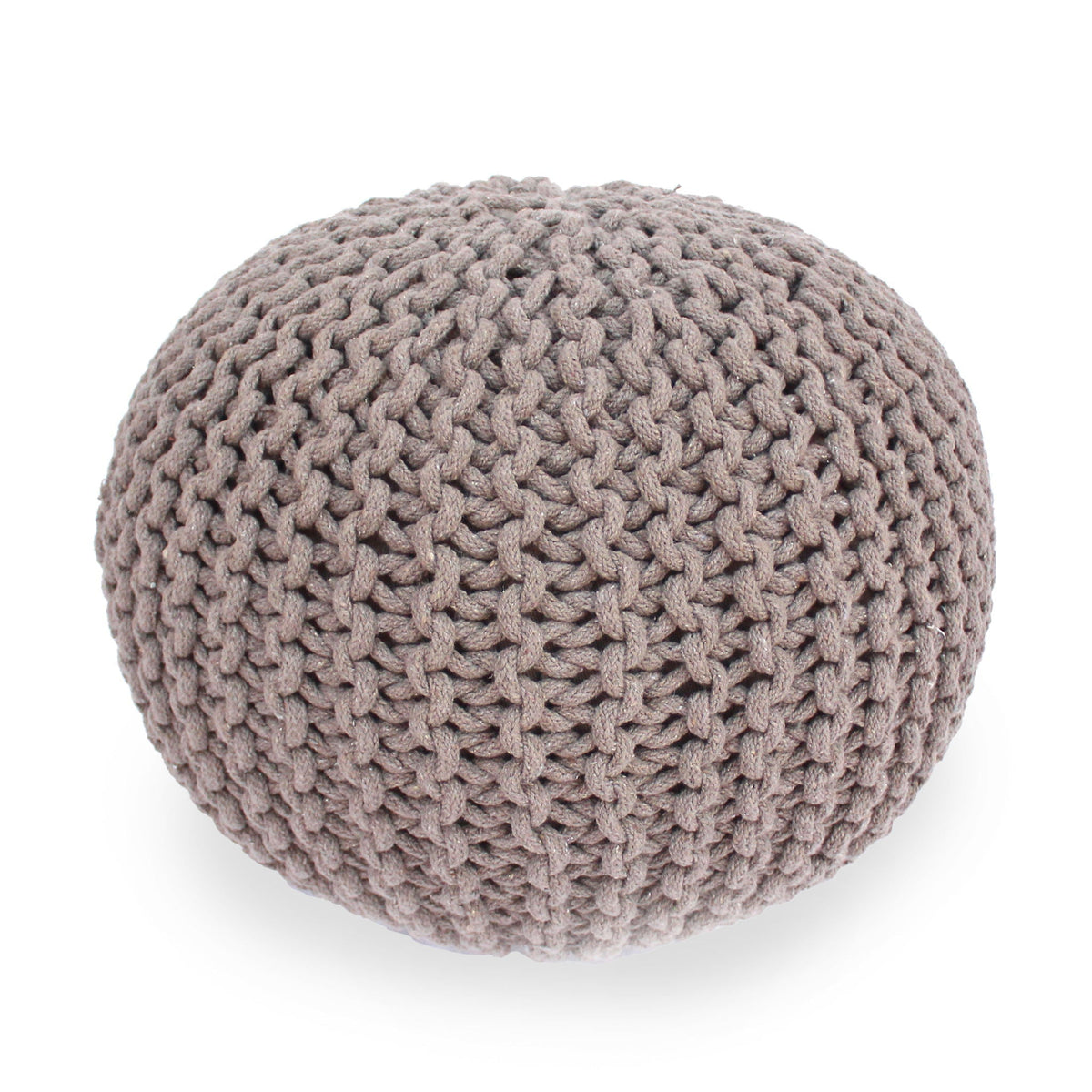 Knitted Round Pouf Ottoman with Pumpkin Shape - Light Blue or Dark Brown