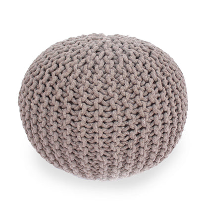 Knitted Round Pouf Ottoman with Pumpkin Shape - Light Blue or Dark Brown