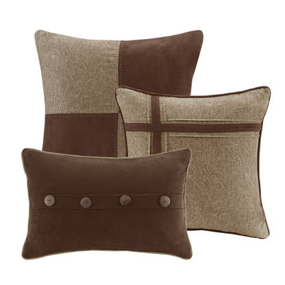 Faux Suede Comforter Set with Decorative Pillows - Brown