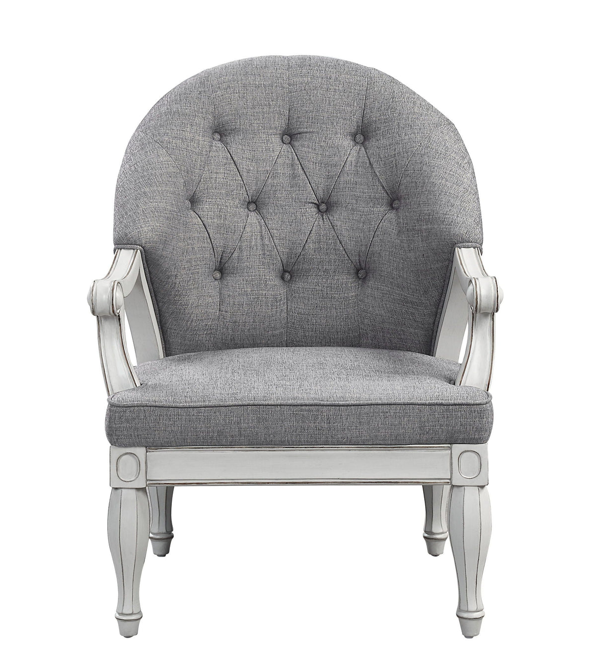 Antique Arm Chair with Tufted Back - Gray and White