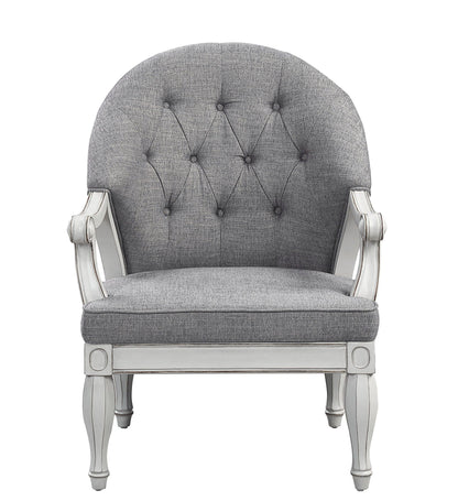 Antique Arm Chair with Tufted Back - Gray and White