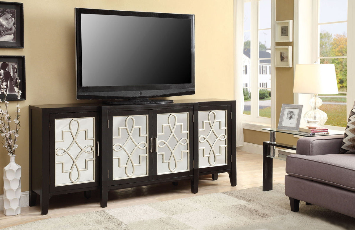 Mirrored Accent Console Cabinet with Solid Wood Legs - Black or Gray