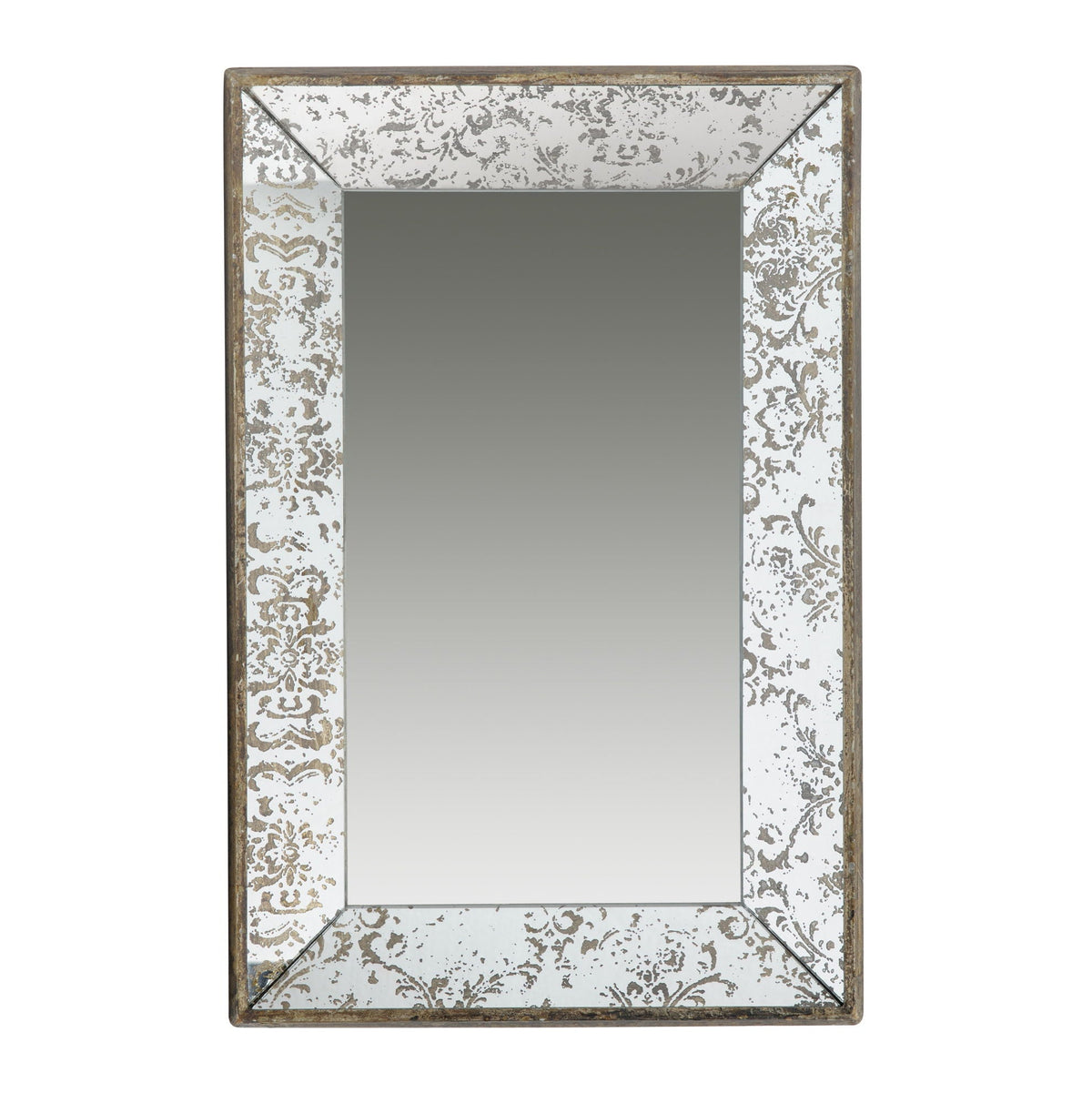 Antique Rectangle Mirror with Floral Accents - Pearl Silver