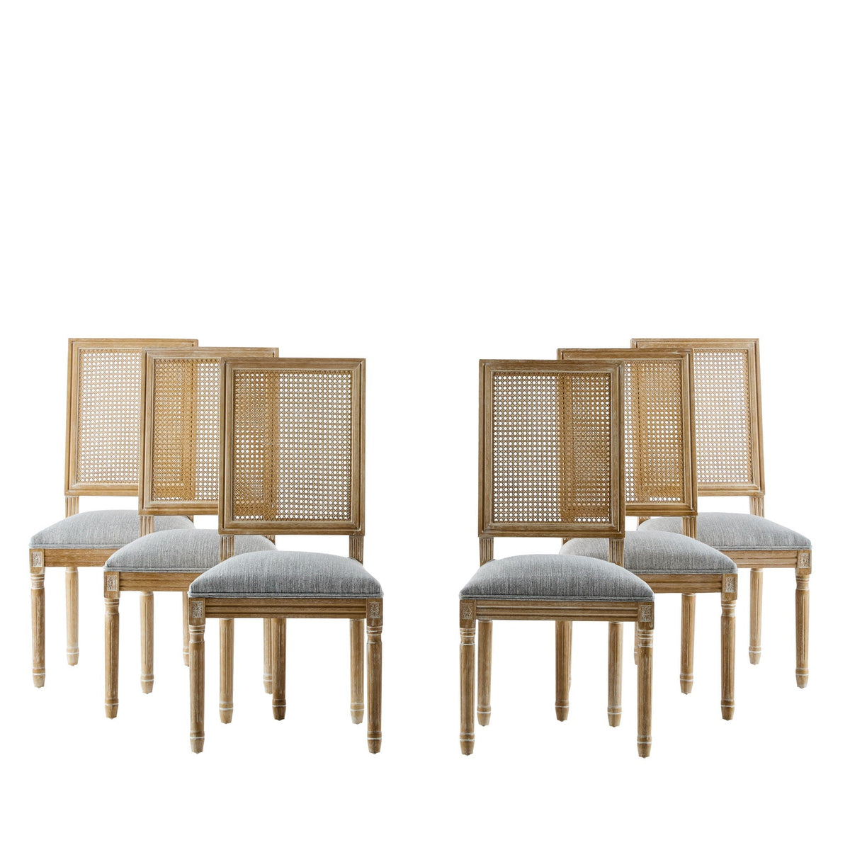 French Country Dining Chair with Rectangular Cane Backrest and Upholstered Seat