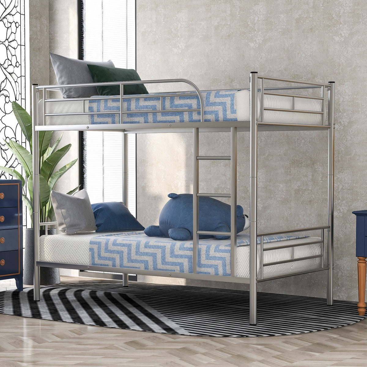 Steel Construction Bunk Bed with Convertible Design - Multiple Colors