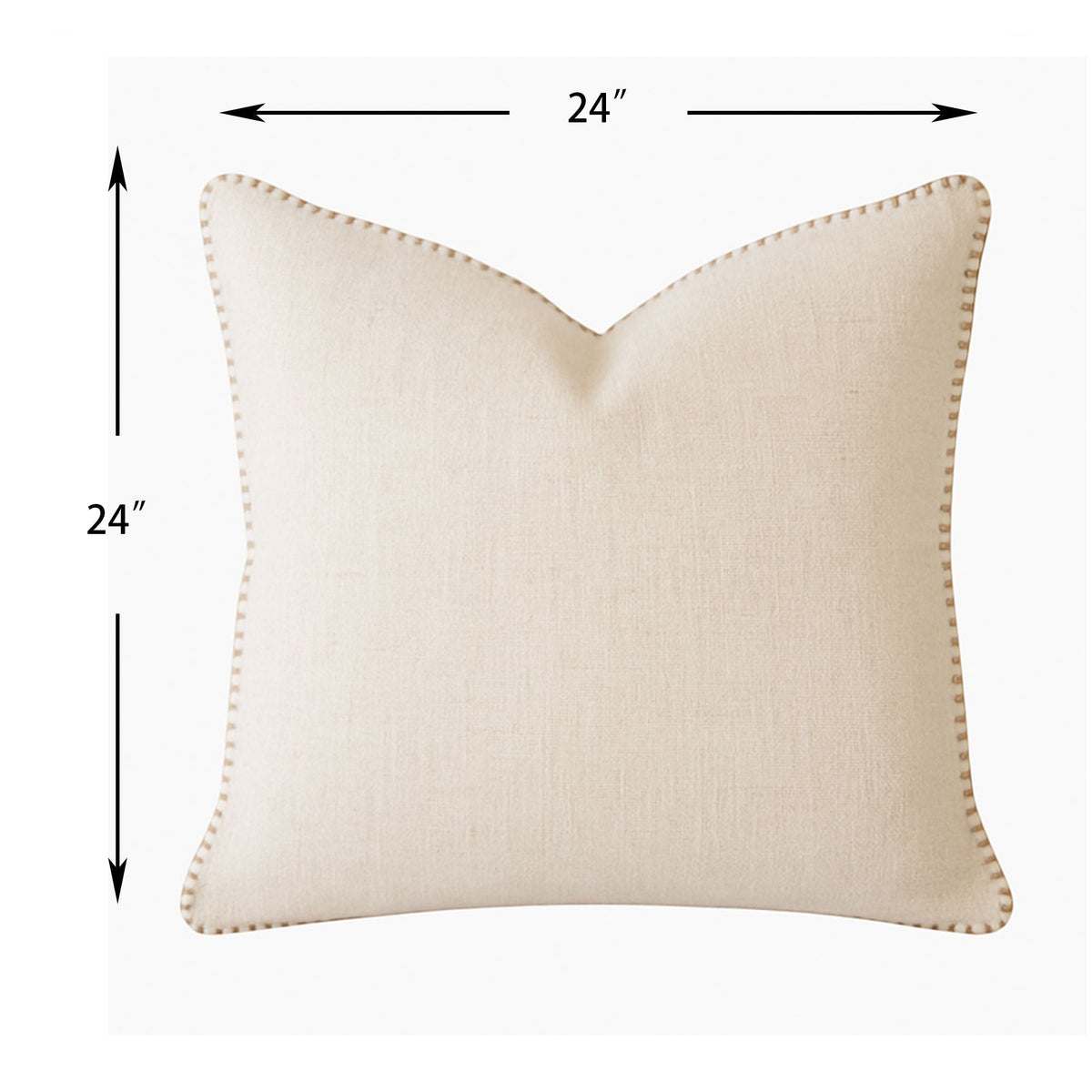 Ivory Throw Pillow with Decorative Stitching - Linen-Like Texture