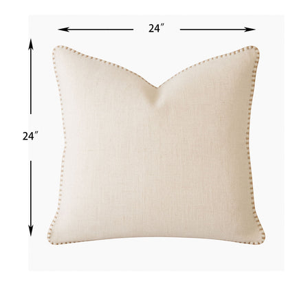 Ivory Throw Pillow with Decorative Stitching - Linen-Like Texture