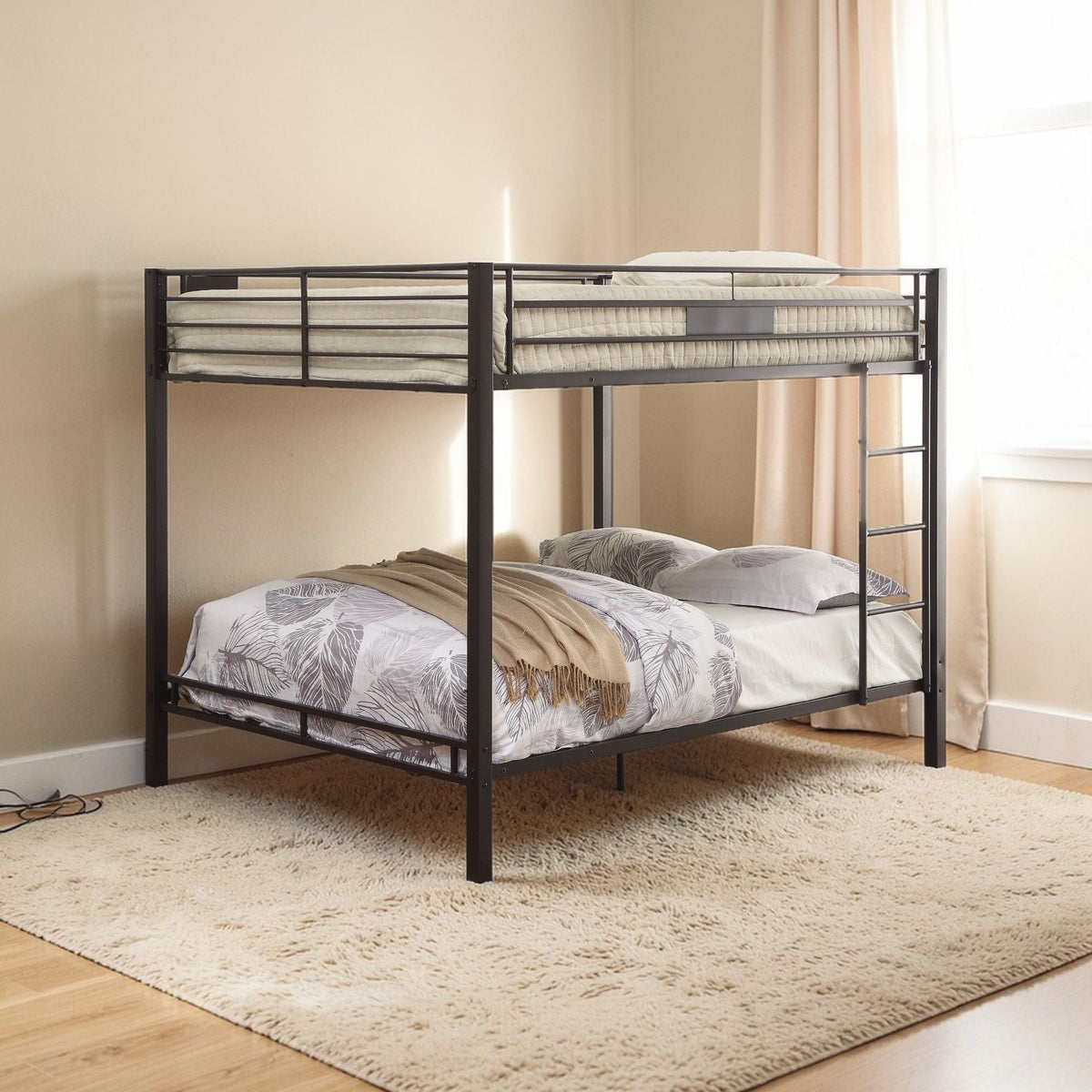 Limbra Spacious Design Double Bunk Bed with Metal Frame - Black or Dark Brown